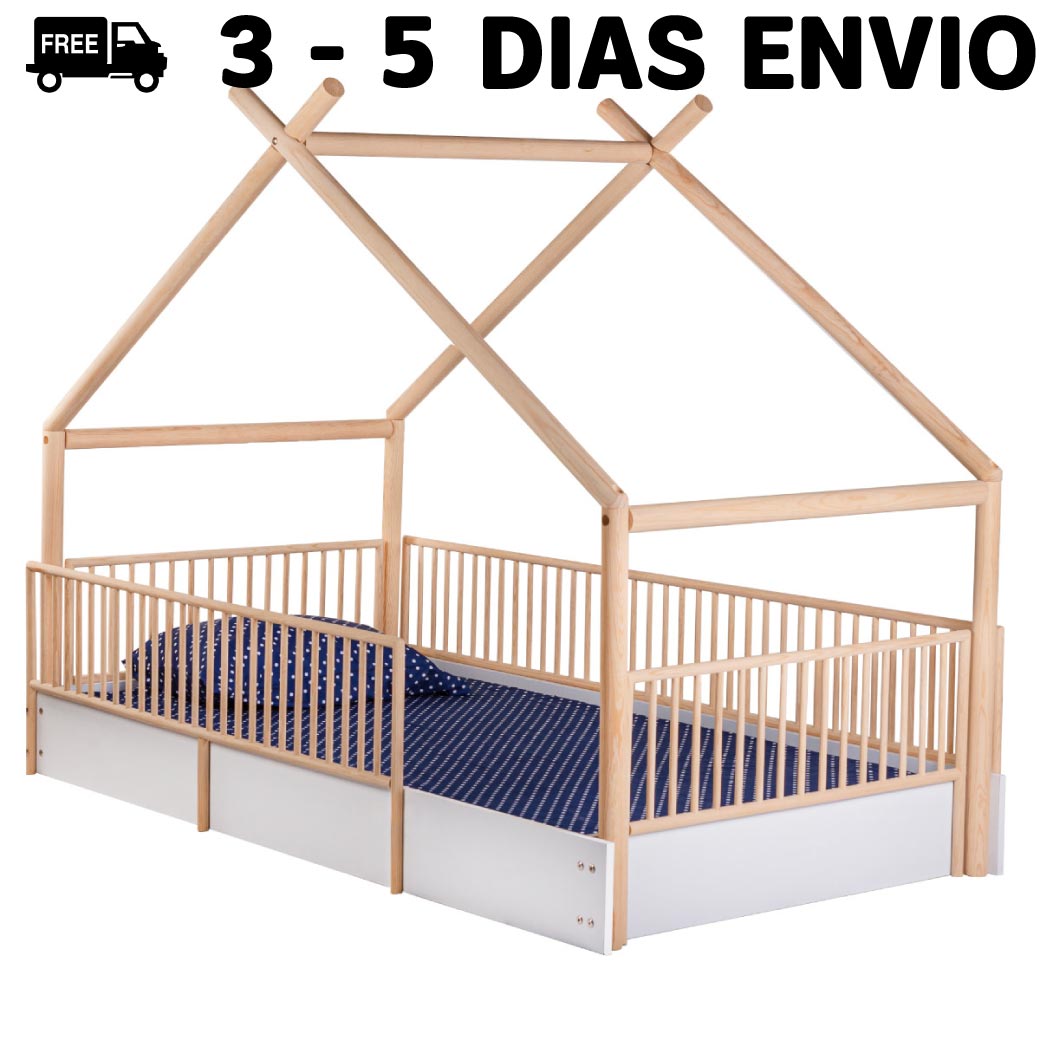 Cama Chalet Cercada Natural (no barnizada)