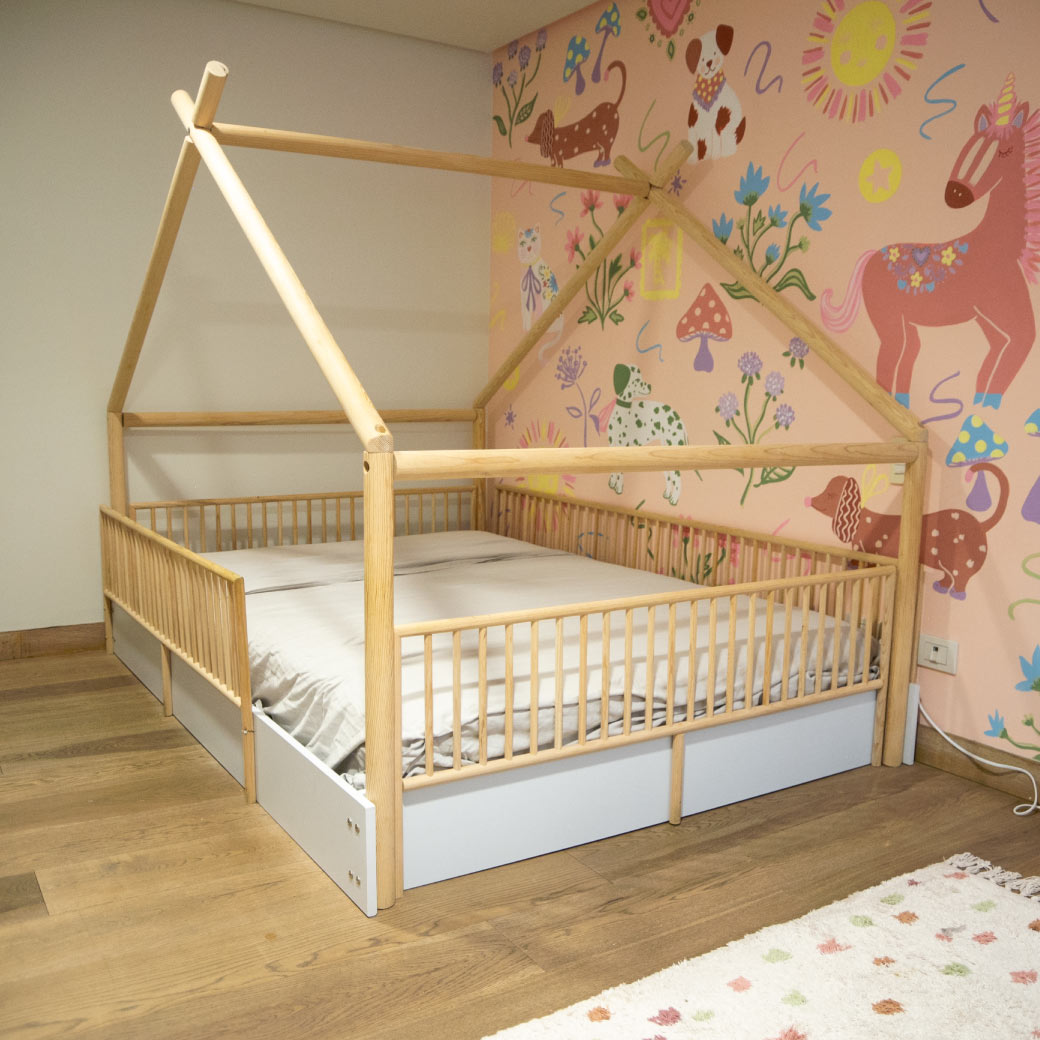 Cama Chalet Cercada Natural (no barnizada)