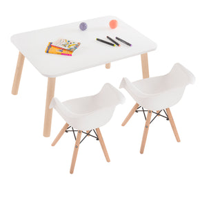 mesa infantil con 2 sillas blancas