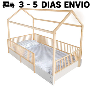 Cama Casa Cercada Natural (no barnizada)