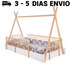 Cama Tipi Cercada Natural (no barnizada)