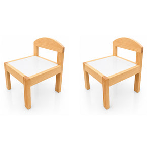 silla infantil de madera con asiento blanco
