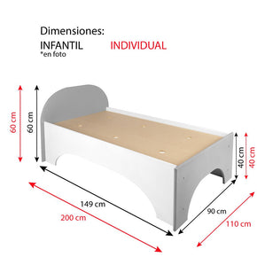 cama individual para niños gris